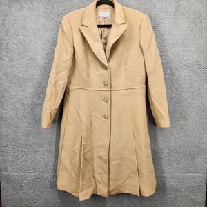 Tahari Arthur S Levin Women's 14 Beige Wool Cashmere Long Pea Coat Jacket Button